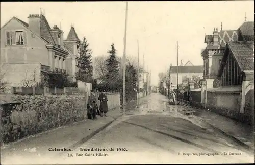 Ak Colombes Hauts de Seine, Inondations de 1910, Rue Saint Hilaire