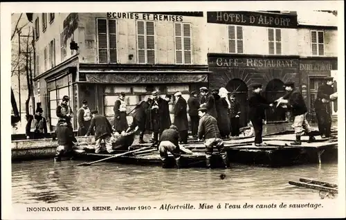 Ak Alfortville Val de Marne, Inondations de Janvier 1910, Canots de Sauvetage