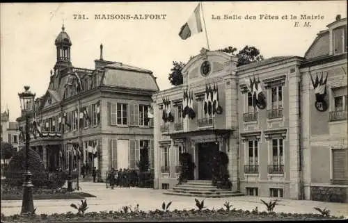 Ak Maisons Alfort Val de Marne, Salle des Fêtes et la Mairie