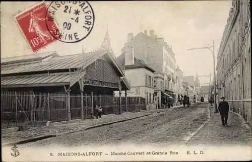 Ak Maisons Alfort Val de Marne, Marché Couvert et Grande Rue