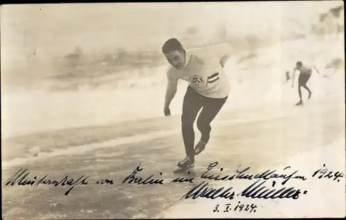 Foto Ak Meisterschaft von Berlin im Eisschnelllaufen 1924, Walter Müller