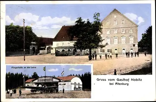 Ak Nobitz Altenburger Land, Gasthof Nobitz, Fliegerhalle an der Leina