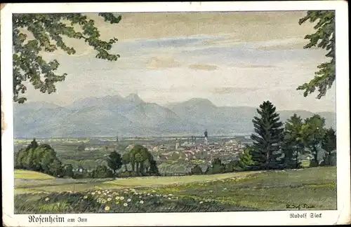 Künstler Ak Sieck, Rudolf, Rosenheim Oberbayern, Panorama