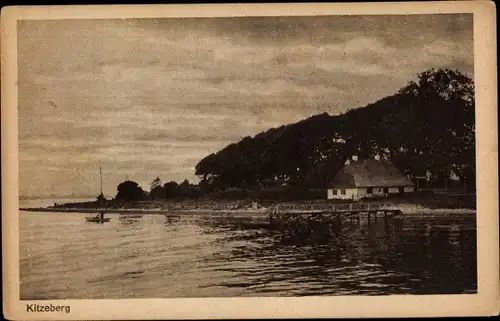 Ak Kitzeberg Heikendorf an der Kieler Förde, Partie an der Förde, Steg, Ruderer