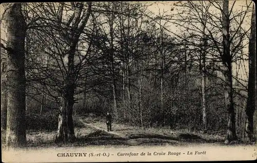 Ak Chauvry Val d´Oise, Carrefour de la Croix Rouge, La Forêt