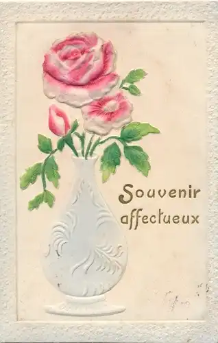 Relief Litho Souvenir affectueux, Rose in Blumenvase