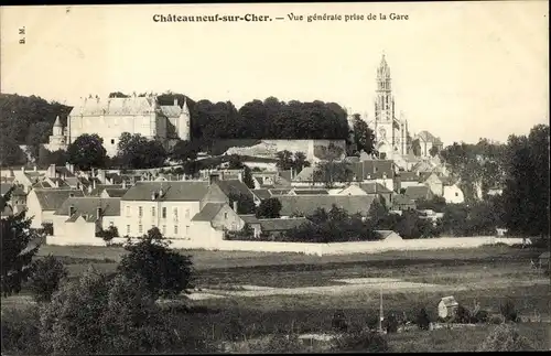 Ak Chateauneuf sur Cher, Vue Générale prise de la Gare