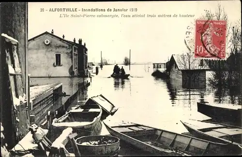 Ak Alfortville Val de Marne, Inondations de Janvier 1910, L´Île Saint Pierre