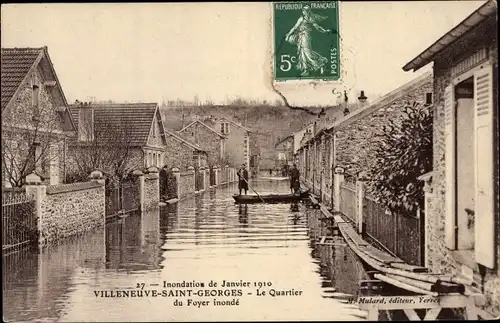 Ak Villeneuve Saint Georges Val de Marne, Quartier du Foyer Inondé