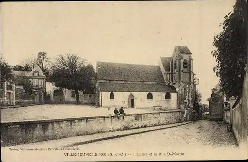 Ak Villeneuve Le Roi Val de Marne, L´Église et la Rue Saint Martin