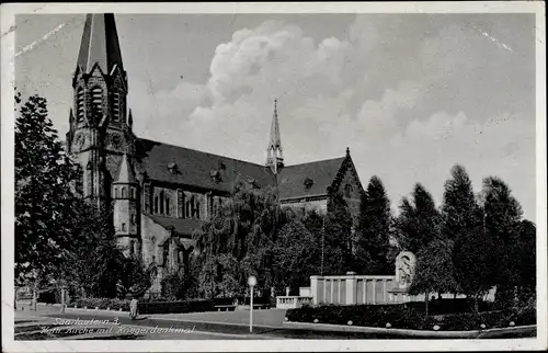 Ak Saarlautern Saarlouis im Saarland, Kath. Kirche, Kriegerdenkmal