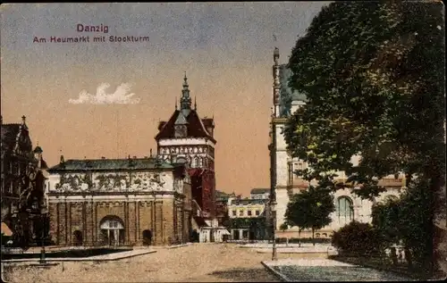 Ak Gdańsk Danzig, Heumarkt, Stockturm