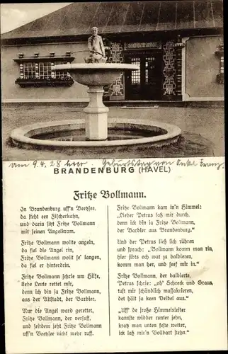 Gedicht Ak Bollmann, Fritze, Brandenburg an der Havel, Stadt Badeanstalt, Eingang, Brunnen