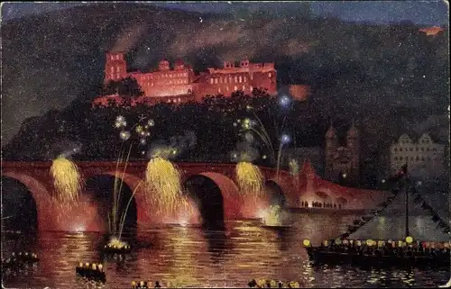 Ak Heidelberg am Neckar, Schlossbeleuchtung