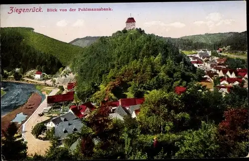 Ak Ziegenrück am Schiefergebirge Thüringen, Gesamtansicht, Pohlmannsbank