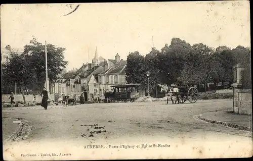 Ak Auxerre Yonne, Porte d´Egleny, Église Saint Eusèbe