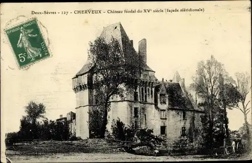 Ak Cherveux Deux Sevres, Chateau feodal du XVe siecle