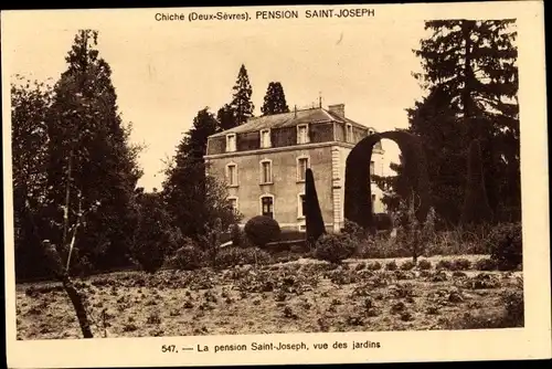 Ak Chiche Deux Sevres, La pension Saint Joseph, vue des jardins