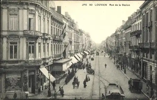 Ak Louvain Leuven Flämisch Brabant, Rue de la Station, Geschäfte