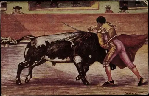 Künstler Ak Corrida de Toros, Un Volapié, Stierkampf