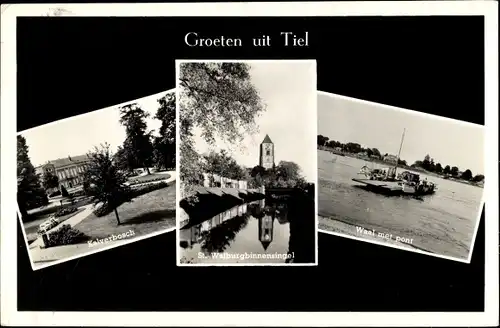 Ak Tiel Gelderland, Kalverbosch, St. Walburgbinnensingel, Waal met pont