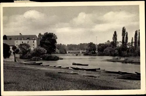 Ak Cheffes sur Sarthe Maine et Loire, Vue sur le Port et le Pont