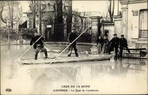 Ak Asnières-sur-Seine Hauts-de-Seine, Crue de la Seine, Rue de Courbevoie