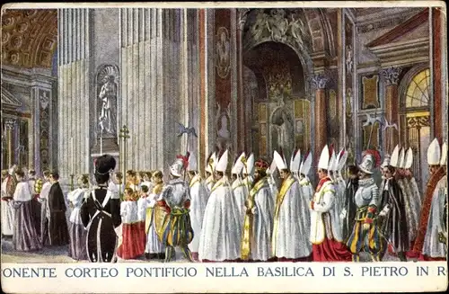 Künstler Ak Vatikan Rom, Petersdom, L'Imponente Corteo Pontificio, Papst Pius X., Schweizer Garde
