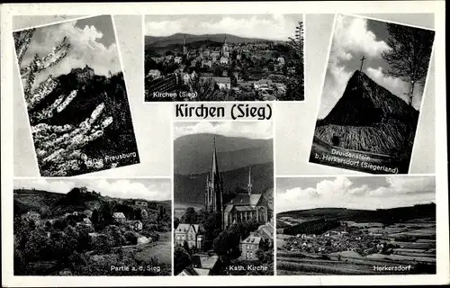 Ak Kirchen an der Sieg, Stadt, Freusburg, Druidenstein, Kirche, Herkersdorf