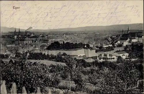 Ak Cheb Eger Region Karlsbad, Panorama vom Ort