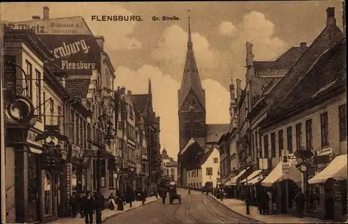 Ak Flensburg in Schleswig Holstein, Große Straße, Kirche