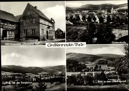 Ak Gräfenroda in Thüringen, HOG Deutscher Hof, Gartenstraße, Burglehne, Lütschegrund