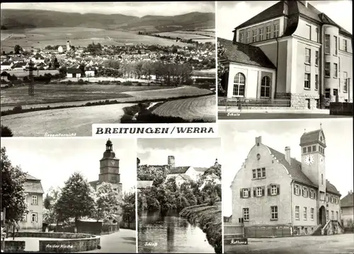 Ak Breitungen an der Werra, Gesamtansicht, Schule, Kirche, Schloss, Rathaus