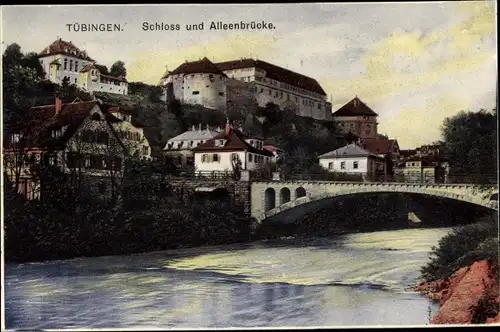 Ak Tübingen am Neckar, Schloss und Alleenbrücke