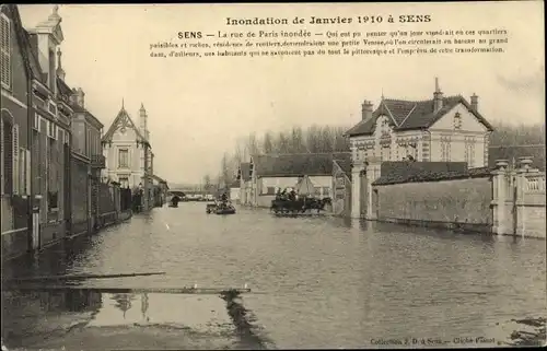 Ak Sens Yonne, Inondation de 1910, Rue de Paris