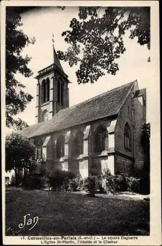 Ak Cormeilles en Parisis Val d'Oise, Square Daguerre et l´Église Saint Martin