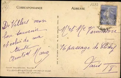 Ak Villers en Arthies Val d´Oise, Allée du Château