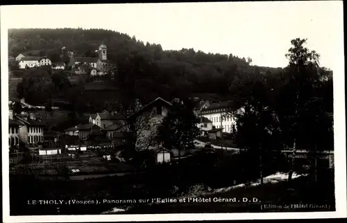 Ak Le Tholy Vosges, Panorama sur l'Eglise et l'Hotel Gerard