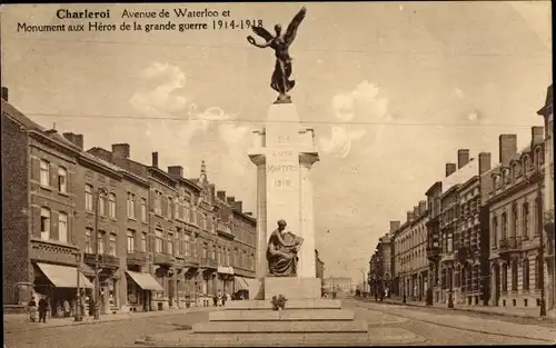 Ak Charleroi Wallonien Hennegau, Avenue de Waterloo et Monument aux Heros de la grande guerre