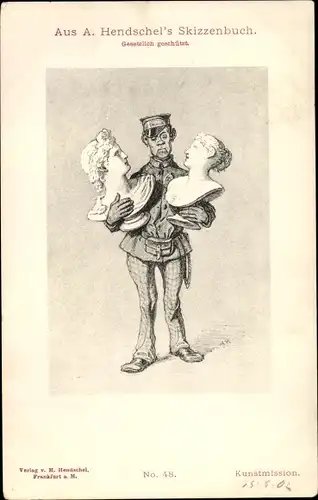 Künstler Ak Hendschel, Albert, Kunstmission, Mann in Uniform mit Büsten