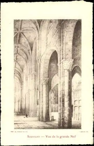 Künstler Ak Souvigny Allier, Cathedrale, Vue de la grande Nef