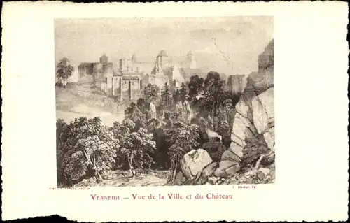 Künstler Ak Verneuil Eure, Vue de la Ville et du Chateau