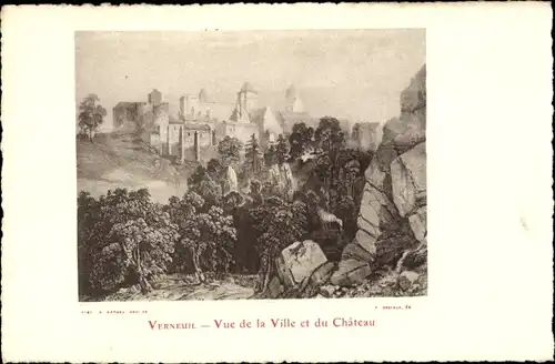 Künstler Ak Verneuil Eure, Vue de la Ville et du Chateau