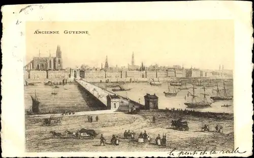 Künstler Ak Bordeaux Gironde, Ancienne Guyenne, Stadtansicht, Hafen