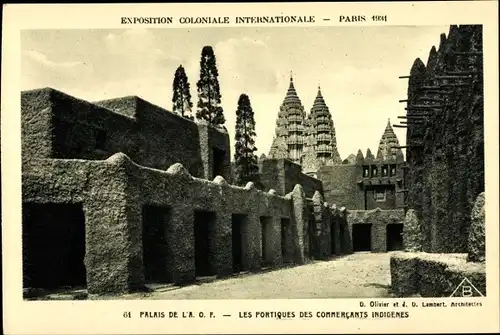 Ak Paris, Exposition Coloniale Internationale 1931, Palais de la AOF, Portiques des Commercants