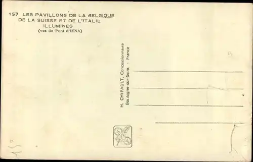 Ak Paris, Exposition Internationale 1937, Les Pavillons de la Belgique de la Suisse et de l'Italie