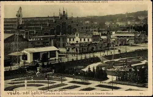 Ak Lyon Rhône, Exposition Internationale 1914, Jardins de l'Horticulture et le Grand Hall