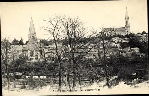 Ak Chemillé Maine et Loire, Vue panoramique, Kirche