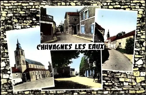 Ak Chavagnes les Eaux Maine et Loire, Straßenpartie, Kirche, Ortsansichten