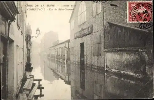 Ak Courbevoie Hauts de Seine, Inondations de Janvier 1910, Rue de Saint Germain